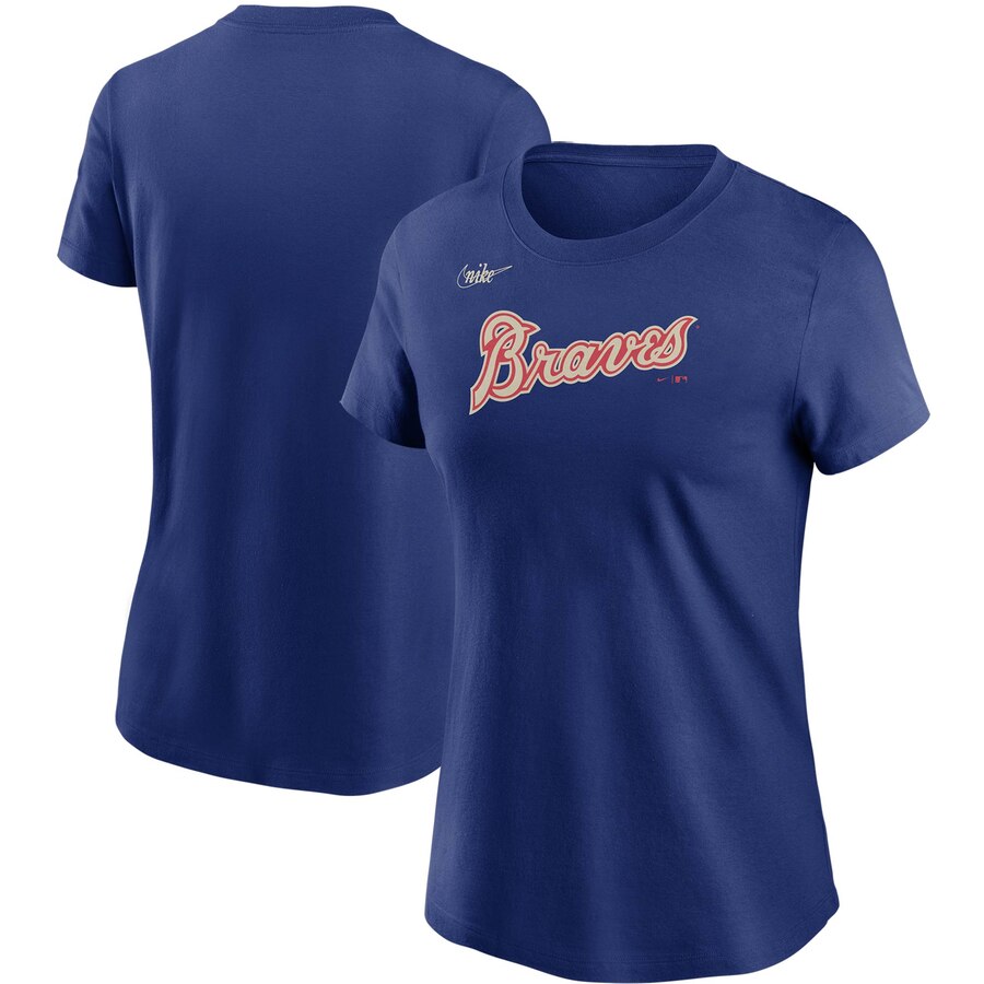 Atlanta Braves Nike Women's Cooperstown Collection Wordmark T-Shirt Royal